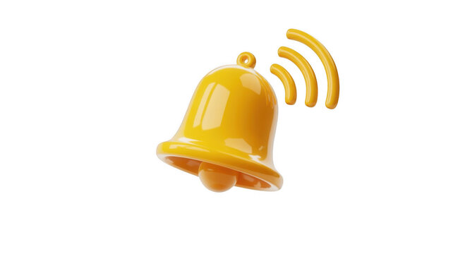 Golden Bell Notification Alert Yellow Signal Icon 3D Rendering for Mobile App