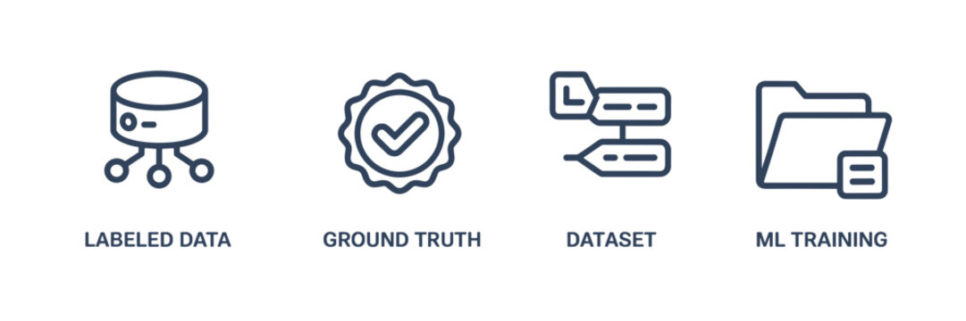 Monoline tech icons for data classification &ndash; Suitable for database management software, cloud computing, or IT infrastructure.