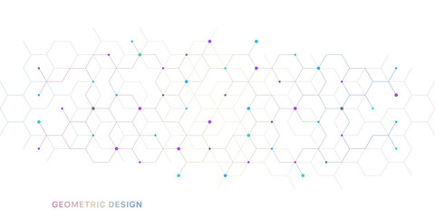 Graphic design element with abstract geometric background of simple hexagon pattern