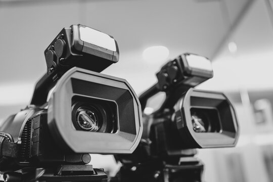 Video camera for make movie or journalist interview broadcasting reporter news or press conference speaker or public speaking or report record and content creator live media.
