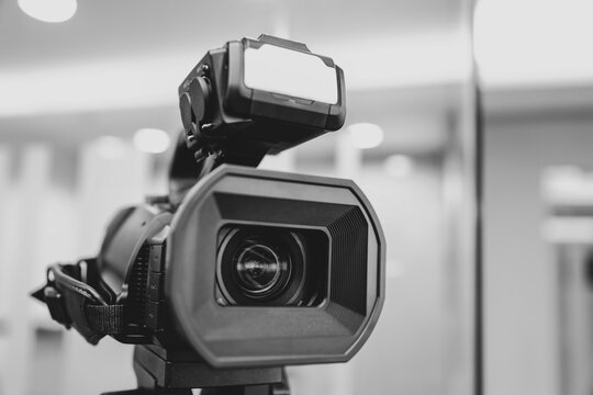 Video camera for make movie or journalist interview broadcasting reporter news or press conference speaker or public speaking or report record and content creator live media.