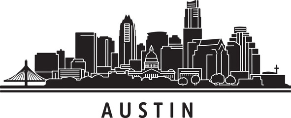 Naklejka premium Stylized Austin Texas city skyline illustration