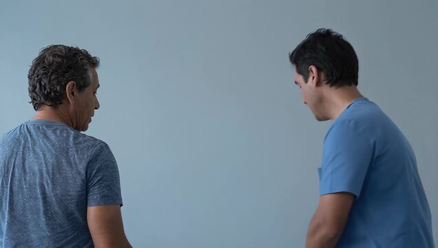 Male Physical Therapist Assisting Hispanic Male Patient with Arm Mobility
