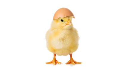 Fototapeta premium Baby chicken with egg on white background
