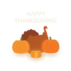 A festive thanksgiving scene with a turkey and pumpkins