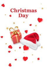 Christmas day with a gift box and a red and white santa hat