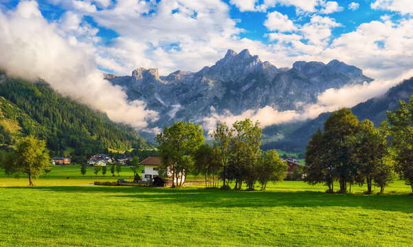 Beautiful alpine view at Werfenweng - Salzburg - Austria, Alps green landscape with village