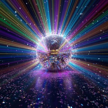 Glittering Disco Ball Exploding with Rainbow Lights