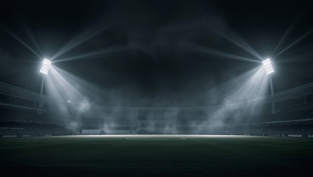 Glowing Stadium Floodlights in Dark Cricket Arena