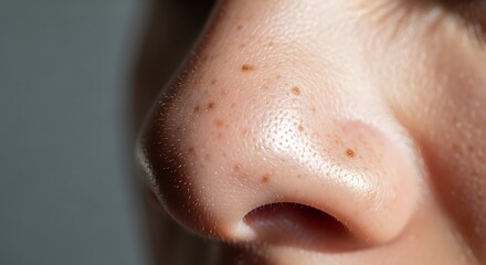 Fototapeta premium Close up of a nose with freckles and moles on the skin surface