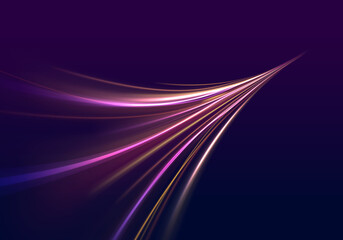 Orange and red glowing stripes twist in spiral motion over dark highways. Radiant arcs and dynamic...