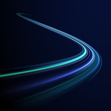 Curved magenta and cyan speed streaks ripple across the night sky. Glowing trails suggest high-speed data flow and urban energy. Futuristic PNG illustration isolated cleanly.