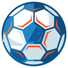 Naklejka premium Modern Soccer Ball Illustration, Blue and Orange Football Design for Tournament. Professional geometric soccer ball in vibrant blue and orange. High-tech sports design perfect for World Cup promo