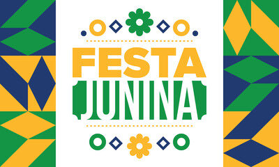 Naklejka premium Festa Junina in Brazil. Brazilian festival. Happy holiday. Brazil flag. Carnival and parade. Summer fun party. Vector illustration