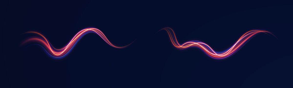 Fiery red neon stripes curve sharply across a transparent background PNG. Glowing light trails and flashing laser streaks create intense motion energy. Vector illustration designed for futuristic digi