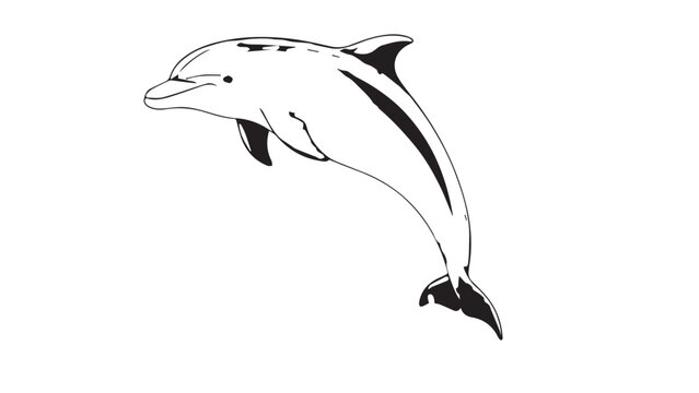 Playful dolphin leaping gracefully above a calm sea in a minimalist illustration.