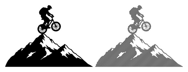 Adventurous cyclist conquers mountain peak with dramatic jump © NATASA.52