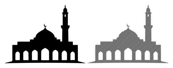 Silhouette of a mosque with a dome and minaret against a white background © NATASA.52