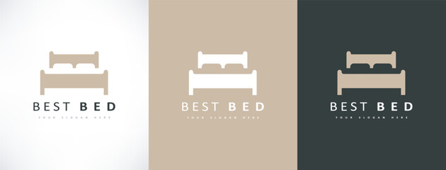 Bed store. Bed with pillows logo vector design.