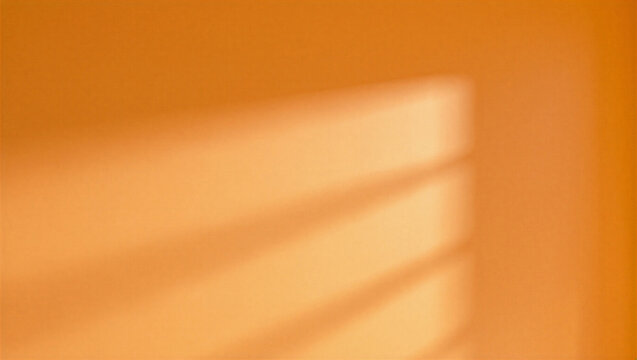 Abstract Orange Wall Background with Blurred Geometric Blind Shadows and Sunlight
