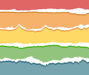 Fototapeta premium Colorful rainbow torn paper background. Realistic ripped textures, vibrant multi-colored strips, and jagged edges. Ideal for creative design projects, scrapbooking, and artistic banners