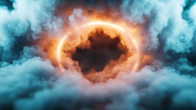 An imaginative depiction of a glowing circular portal nestled within swirling clouds, evoking feelings of wonder, mystery, and exploration into the unknown or alternate realms.