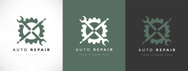 Auto repair logo vector. Wrench and screwdriver in gear logo vector.