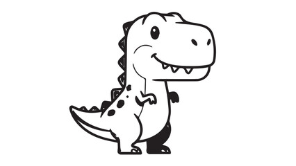 Obraz premium Playful black and white cartoon dinosaur standing upright with friendly expression in a simple line art style.
