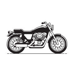 Obraz premium Classic black and white motorcycle silhouette illustration of a vintage two-wheeler in side view.