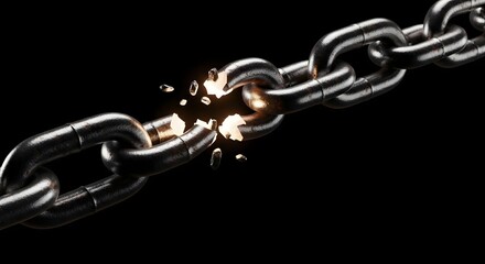 Fototapeta premium Broken metal chain link, industrial, strength, resilience, breaking free, powerful