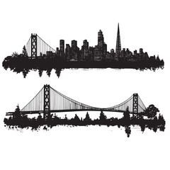 Obraz premium Golden Gate Bridge San Francisco – Black and White Vector Line Art Illustration