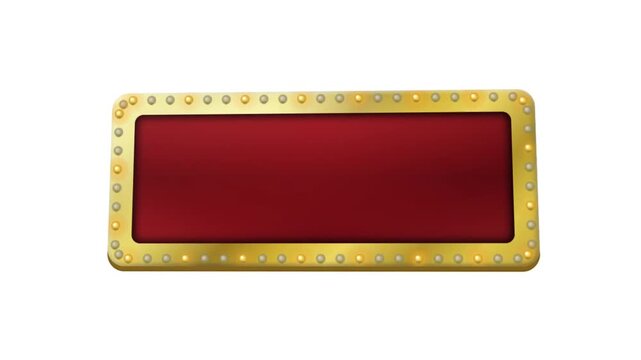 Red Frame Gold Border Light Retro Advertising Sign on White Background. 3d Rendering 4k Stock Video