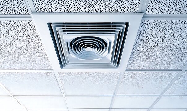 Ceiling Air Vent in Office Interior with Acoustic Tiles
