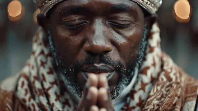 Muslim men praying together in a mosque during Ramadan in a spiritual gathering