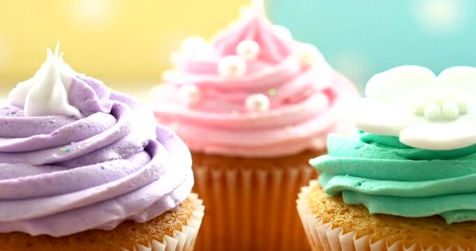 Colorful Cupcakes with Frosting and Decorations.