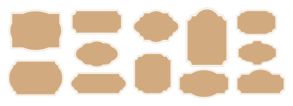 Vintage label set, elegant art deco frame, banner. Classic tags for handmade branding and rustic packaging. Sale sticker, certificate retro emblem 