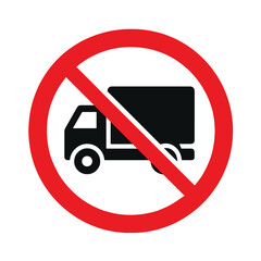 No trucks allowed traffic prohibition sign with heavy vehicle icon inside red circle diagonal line vector restriction symbol design