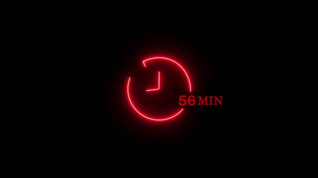 Abstract glowing neon 56 minute clock icon modern design animation 4k video.
