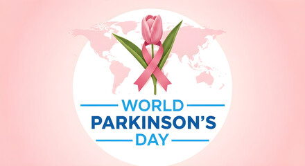 World Parkinson's Day Awareness Campaign with Tulip Flower and Global Map Design Concept Together