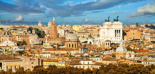 Panoramic view of historic center of Rome, Italy. Roma is the capital of Italy. Cityscape of Rome...