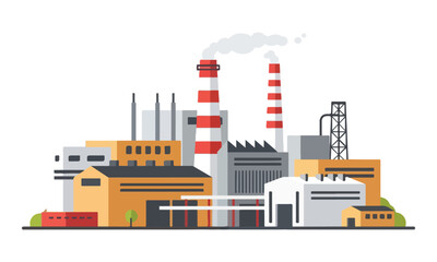 Obraz premium Industrial Factory Building Complex with Smoking Chimneys