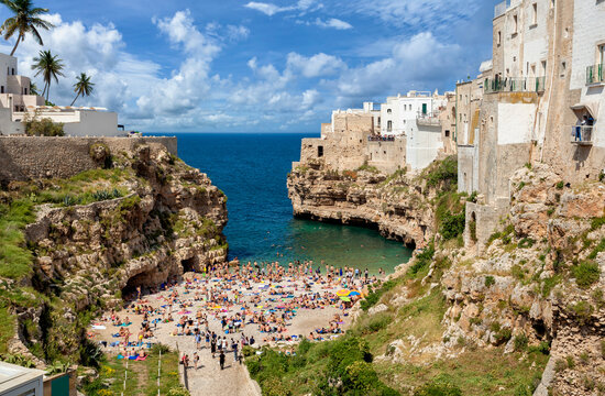 Polignano, Italy. Architecture of the ancient city of Polgnano, Italy. Famous architectural landmarks of Polignano. Polignano a Mare, Bari Province, Puglia, southern Italy.