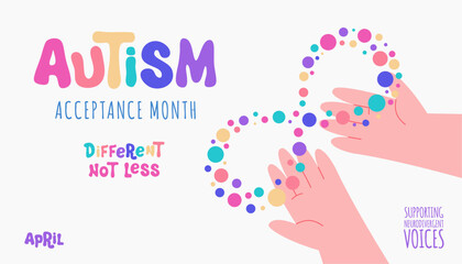 Minimal neurodiversity infinity symbol concept for autism acceptance month, copy space, template horizontal banner, creative vector illustration © Natalya