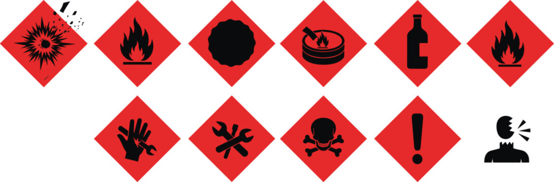 GHS hazard warning symbols and chemical safety signs set