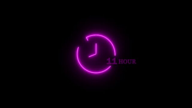 Abstract glowing neon 11 hour clock icon modern design animation 4k video.