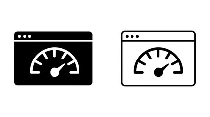 Obraz premium A digital speedometer icon within a web browser window visualizes internet speed or website performance.