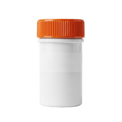 White plastic pill bottle with orange cap isolated on transparent background