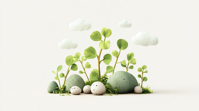 Cute Style 3D Seedling & Rock Microlandscape