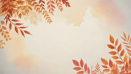 Autumn watercolor maple leaves background with copy space, Fall foliage frame for thanksgiving and seasonal greeting card, Vibrant orange and red maple leaf border on textured background © Dream Graphics
