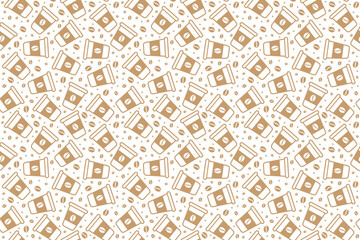 Coffee Cup Seamless Pattern With Takeaway Cups And Coffee Beans Background Vector